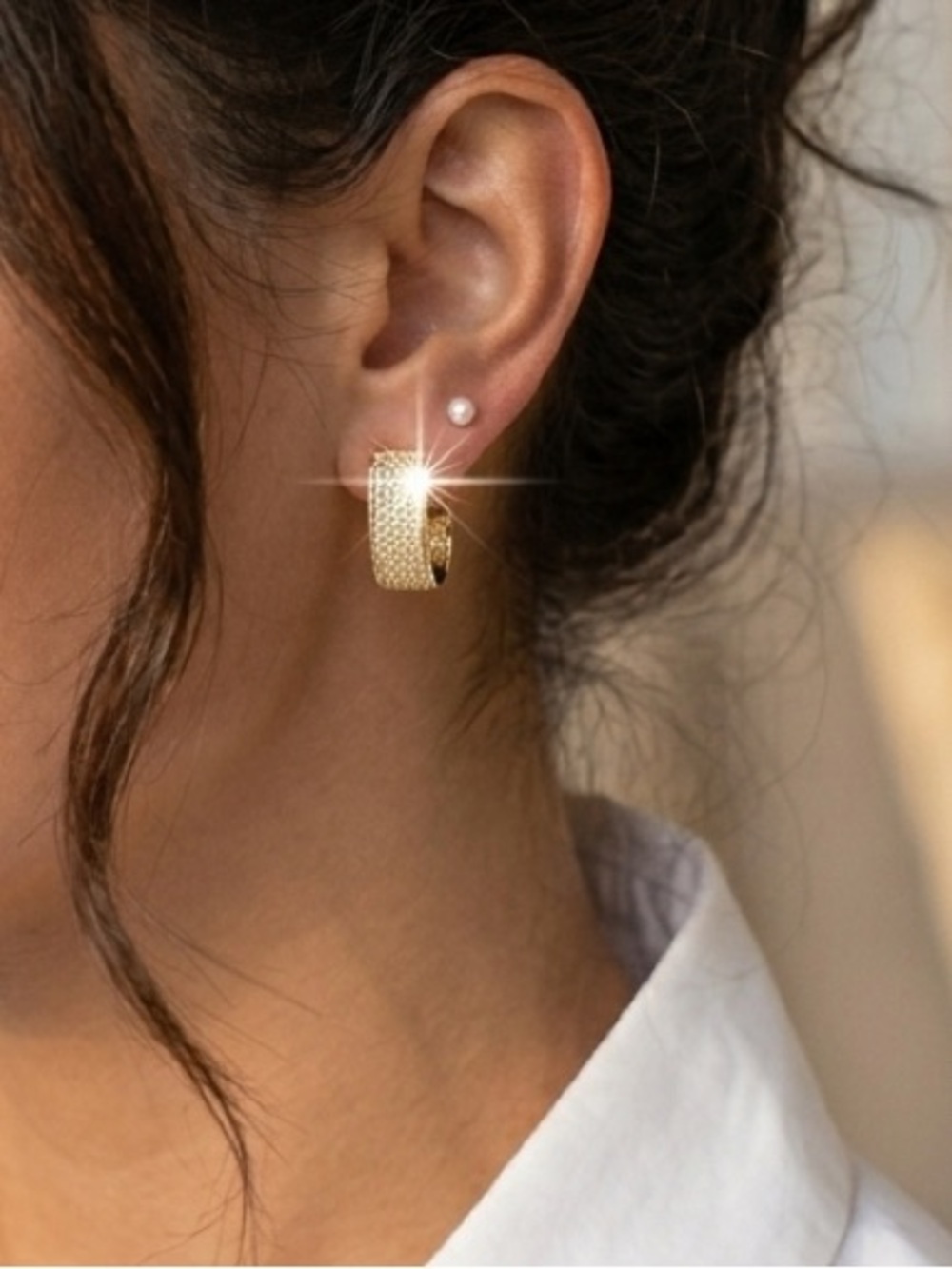 18k Gold Plated U Huggie hoop earrings cubic zirconia stainless steel jewelry